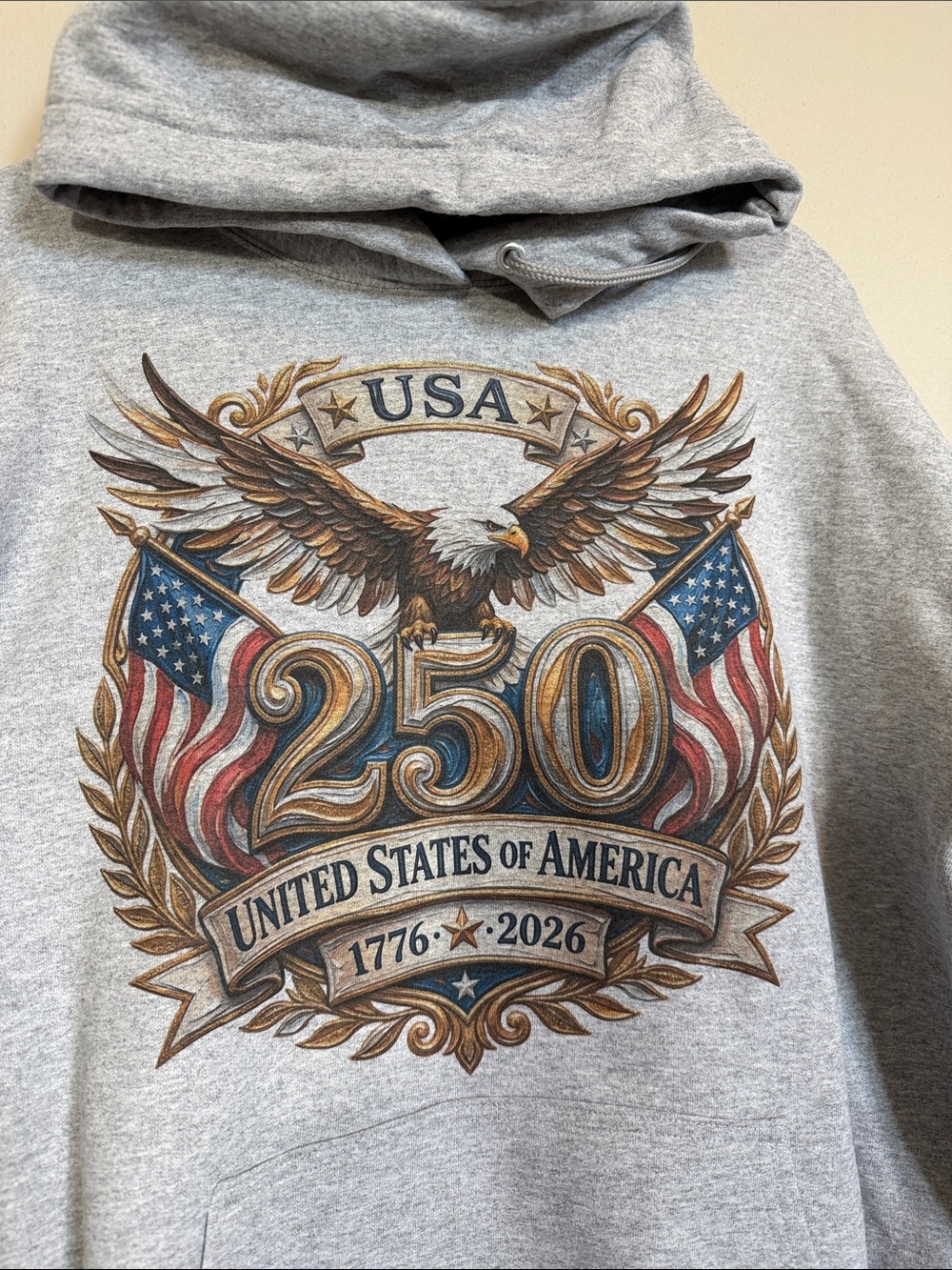 Port and Company Grey USA 250 Eagle Graphic Hoodie, Sz XL